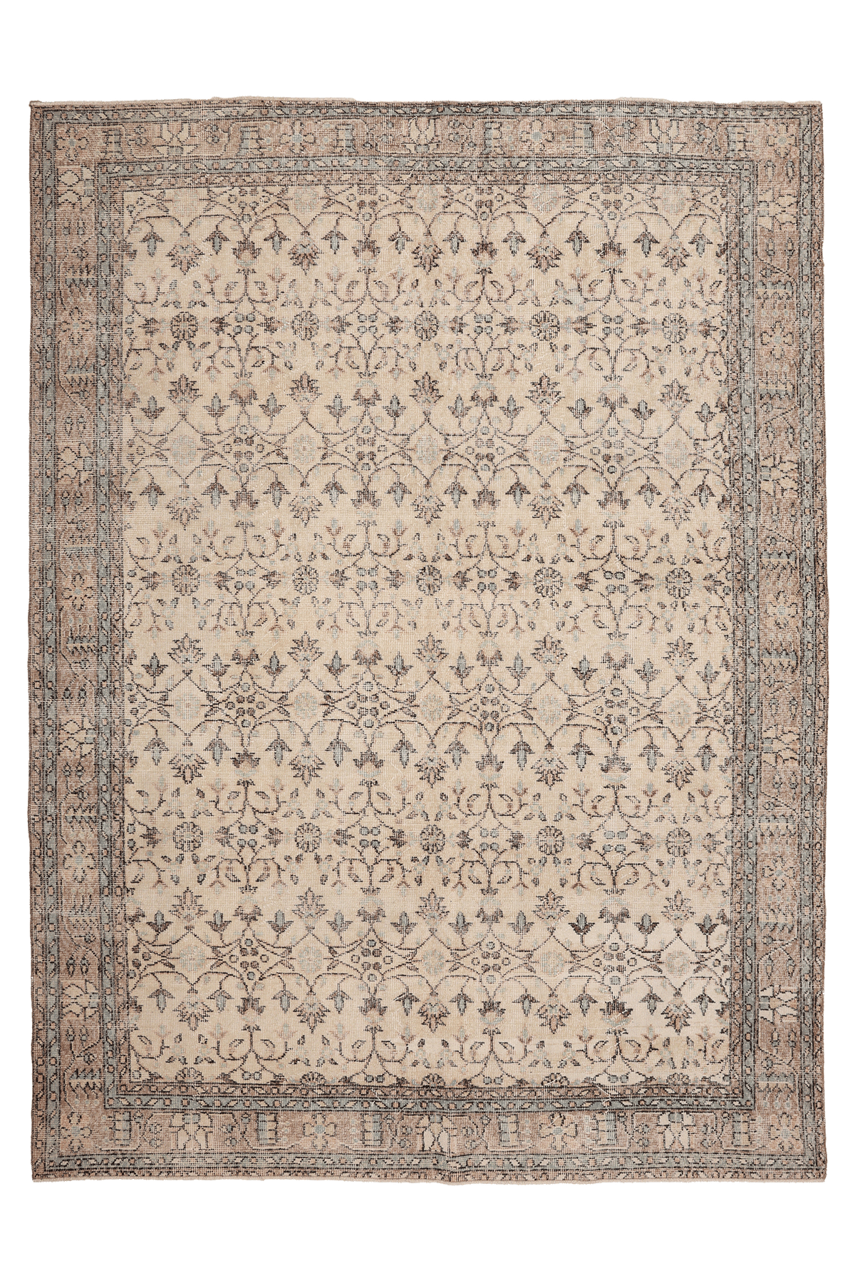 Vintage Isparta Turkish Area Rug 7x9 ft — Beige Floral