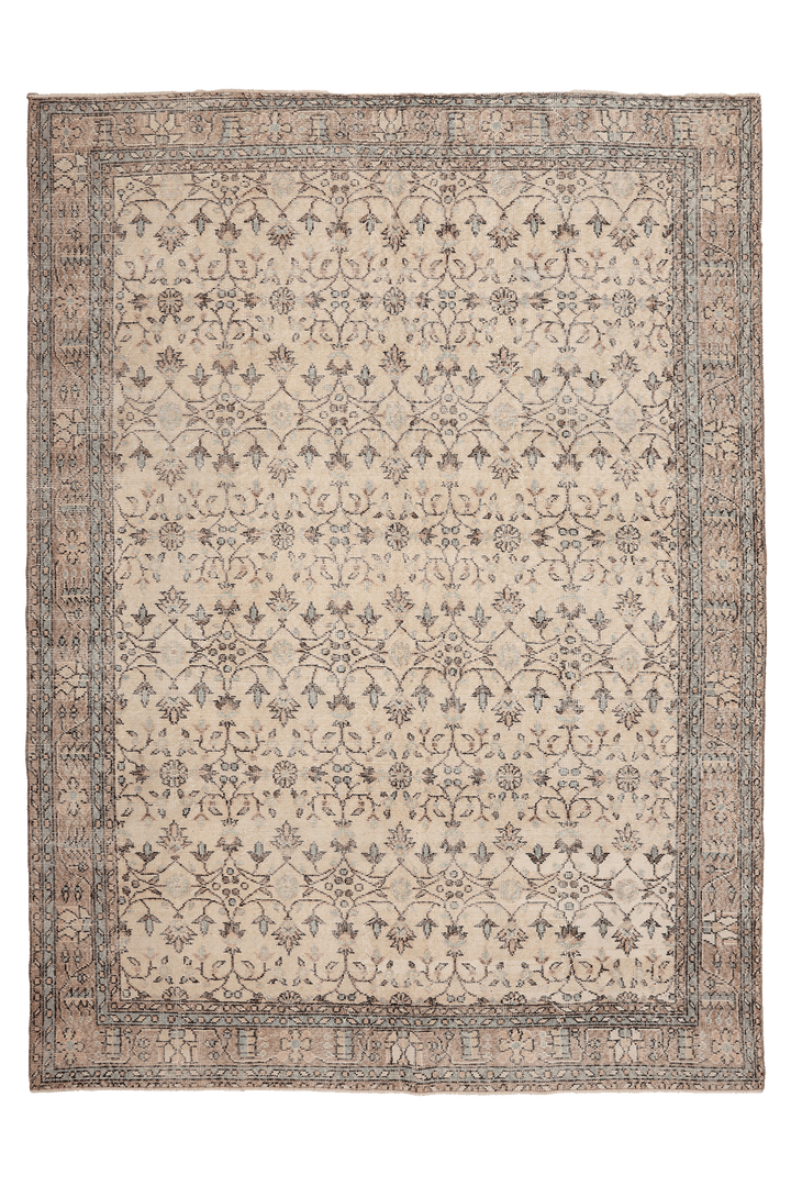 Vintage Isparta Turkish Area Rug 7x9 ft — Beige Floral