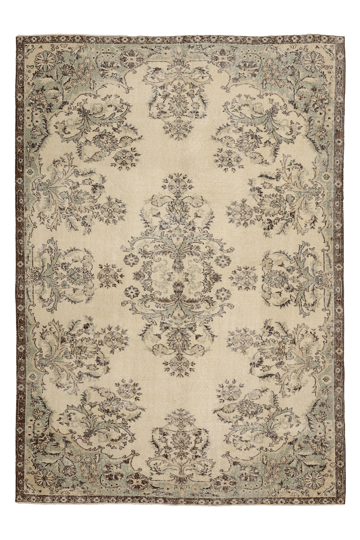 Vintage Isparta Turkish Area Rug 6x9 ft — Beige Floral