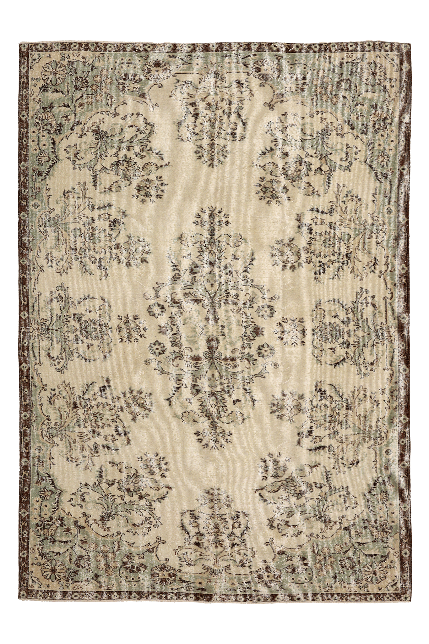 Vintage Isparta Turkish Area Rug 6x9 ft — Beige Floral