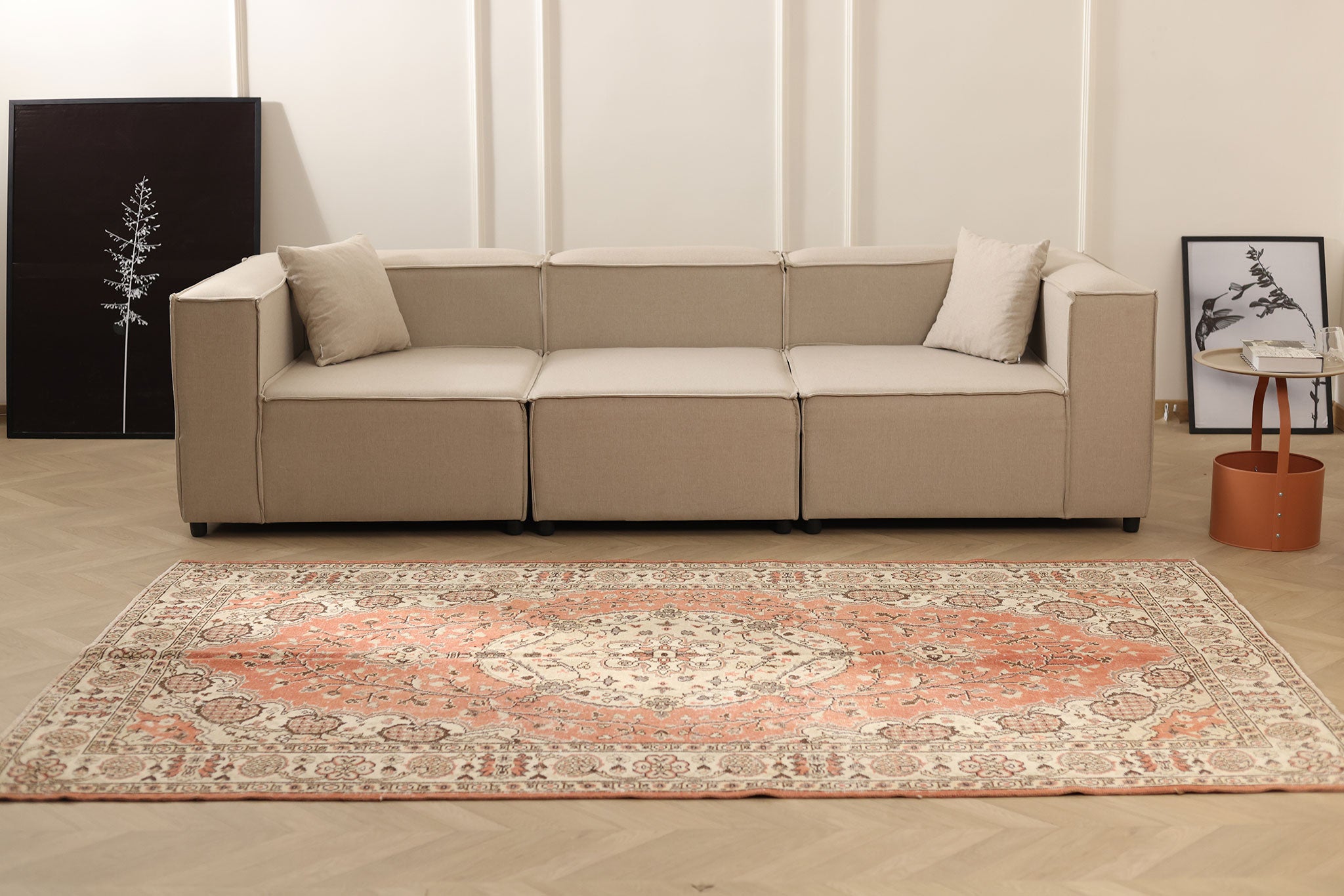 Vintage Isparta Turkish Area Rug 5x9 ft — Red & Beige Floral (No. 40844)