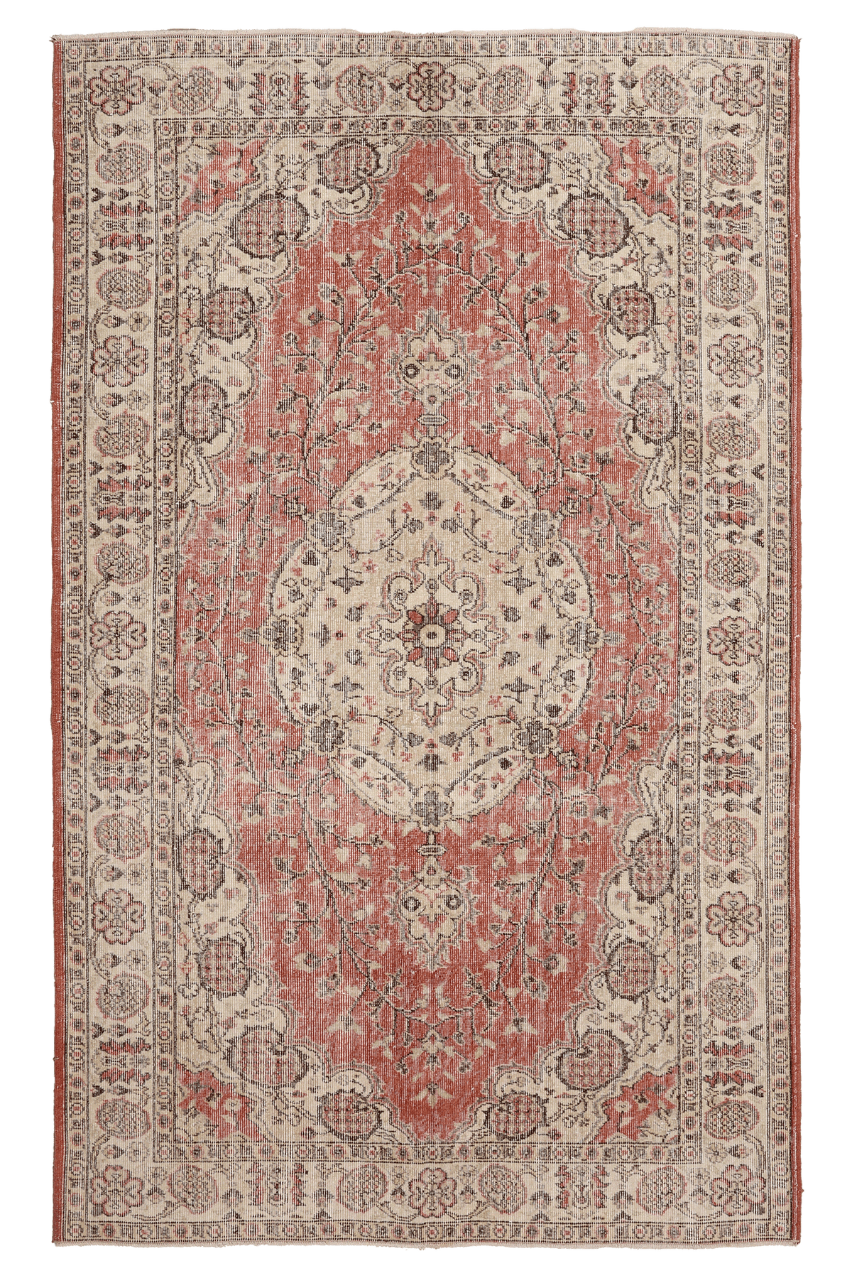 Vintage Isparta Turkish Area Rug 5x9 ft — Red & Beige Floral (No. 40844)