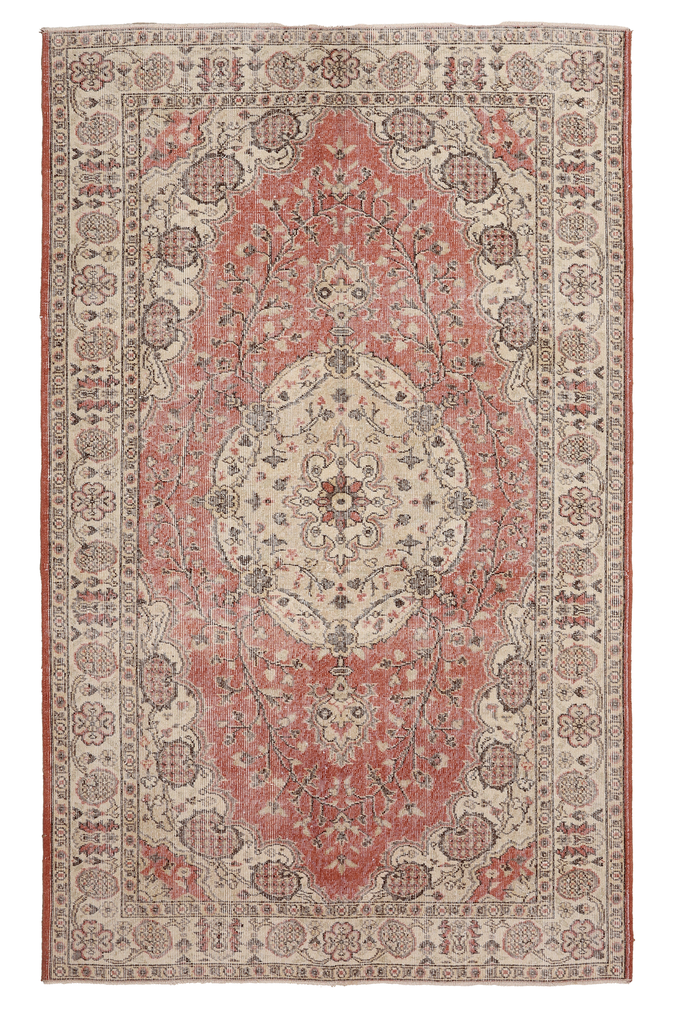 Vintage Isparta Turkish Area Rug 5x9 ft — Red & Beige Floral (No. 40844)