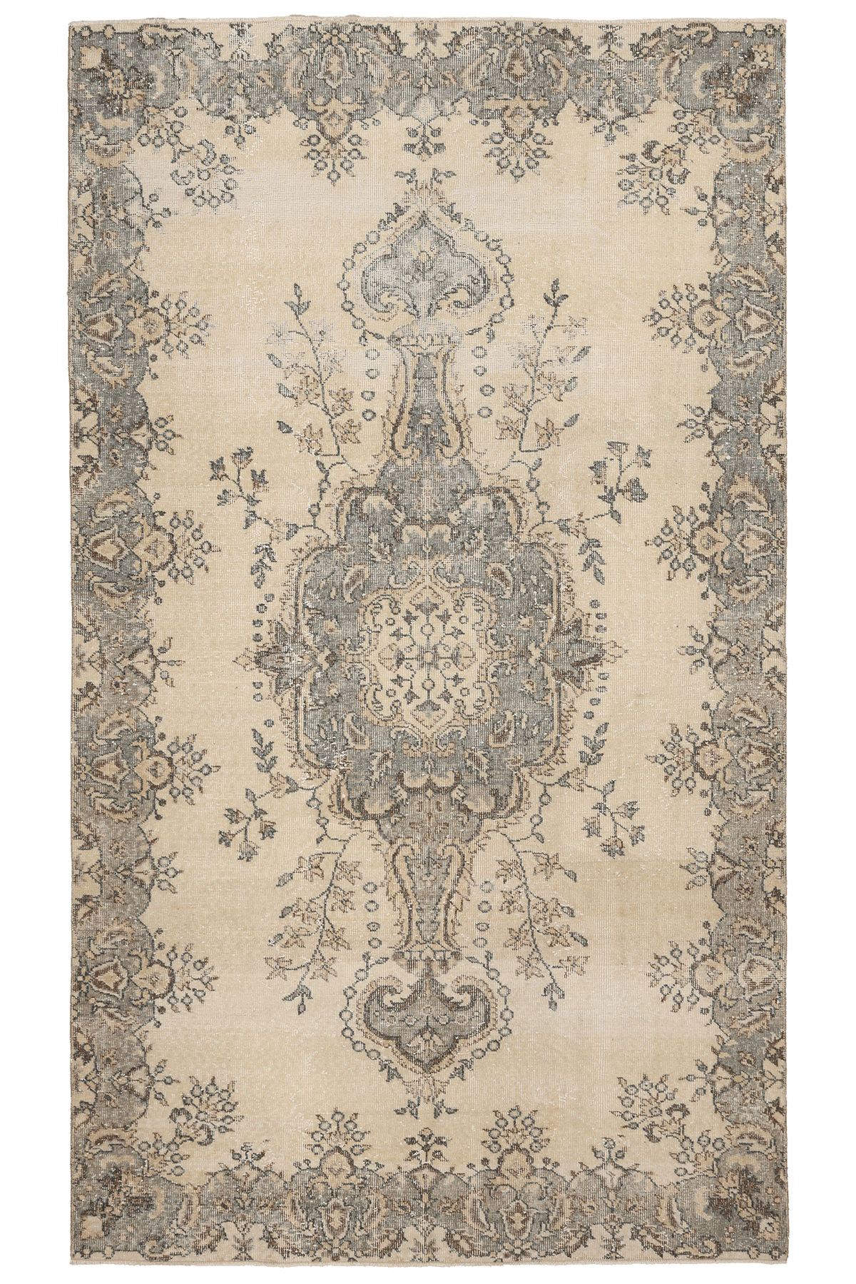 Vintage Isparta Turkish Area Rug 5x9 ft — Beige & Gray Floral (No. 40845)