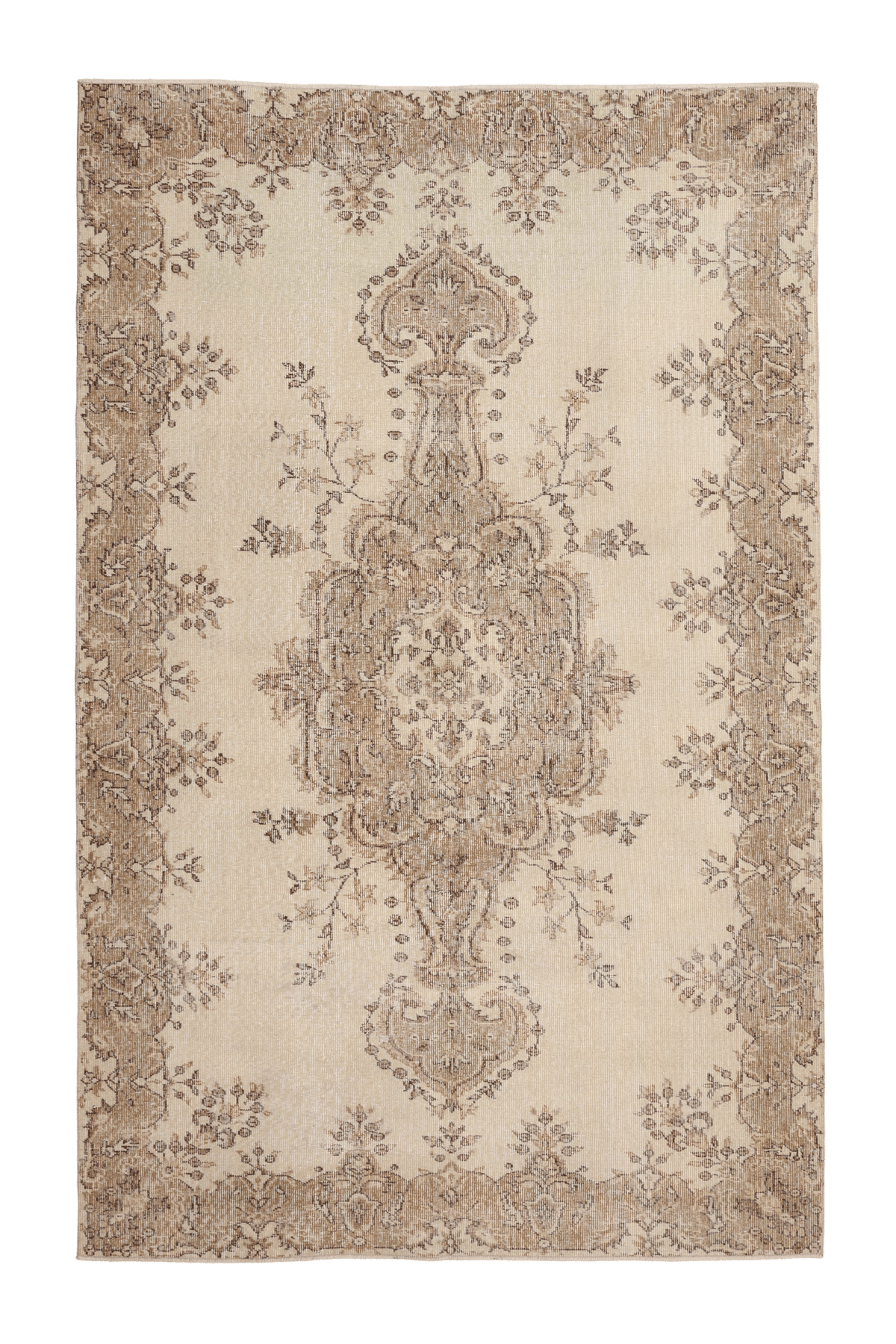 Vintage Isparta Turkish Area Rug 5x9 ft — Beige & Brown Floral (No. 40846)