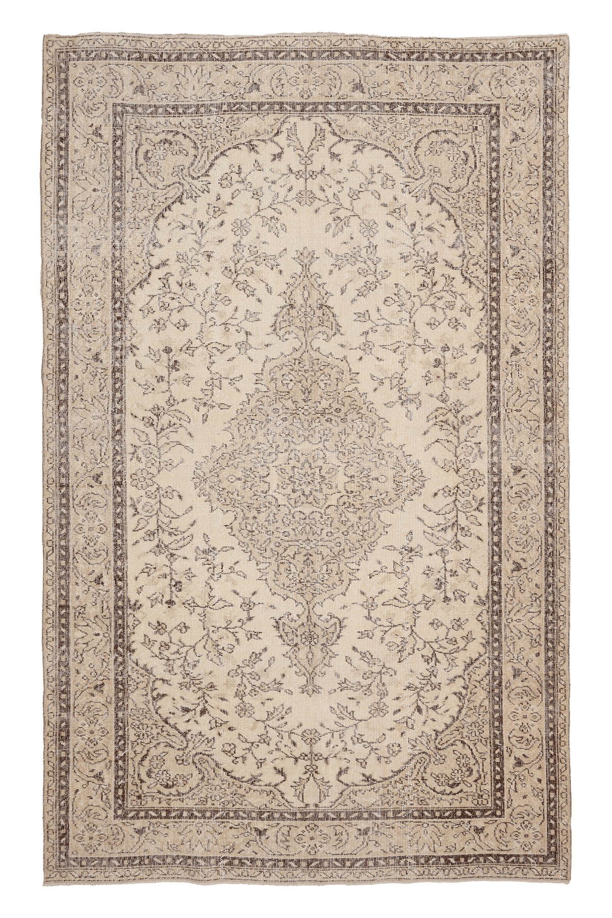 Vintage Isparta Turkish Area Rug 5x9 ft — Beige & Brown Floral (No. 40847)