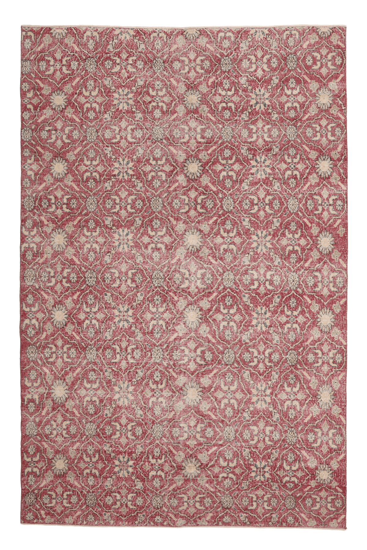 Vintage Isparta Turkish Area Rug 6x9 ft — Red & Pink Floral