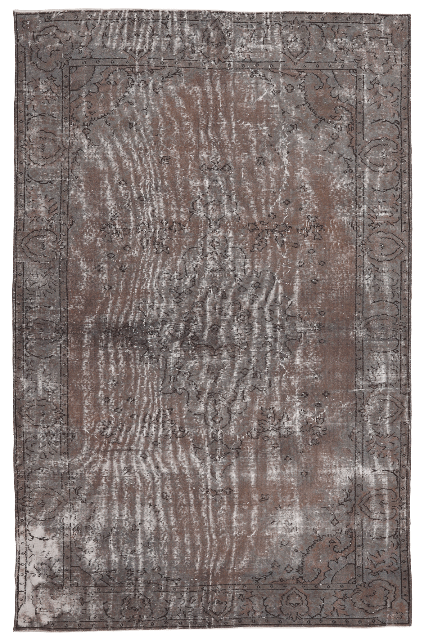 Vintage Isparta Turkish Area Rug 5x8 ft — Gray Floral (No. 40857)