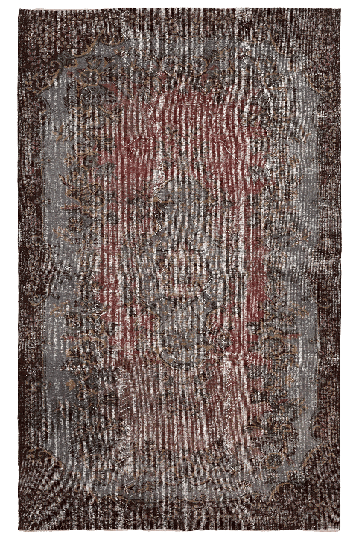 Vintage Isparta Turkish Area Rug 5x9 ft — Red & Brown Floral