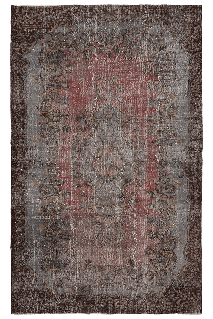 Vintage Isparta Turkish Area Rug 5x9 ft — Red & Brown Floral