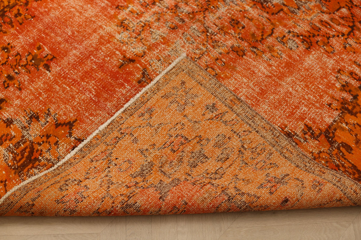 Vintage Isparta Turkish Area Rug 5x8 ft — Orange Floral (No. 40863)