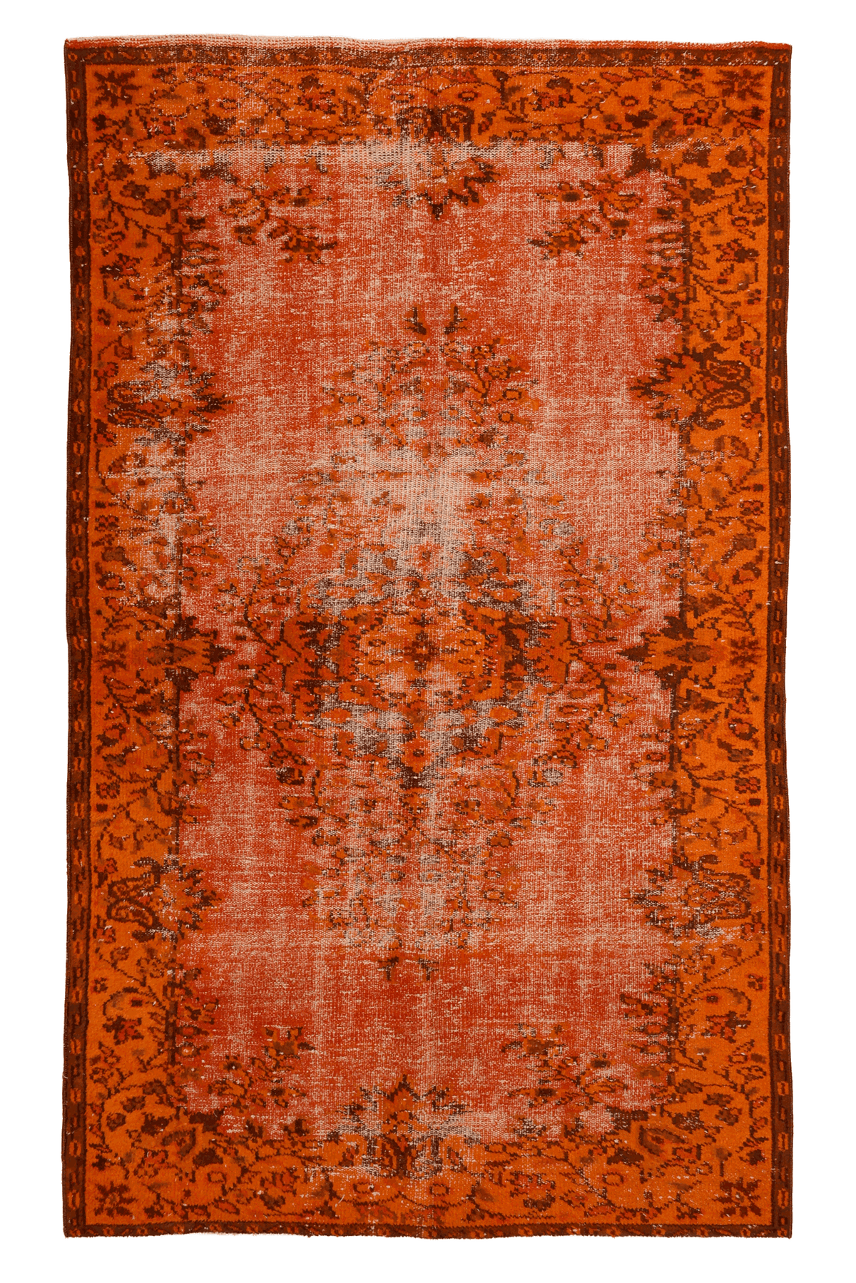 Vintage Isparta Turkish Area Rug 5x8 ft — Orange Floral (No. 40863)