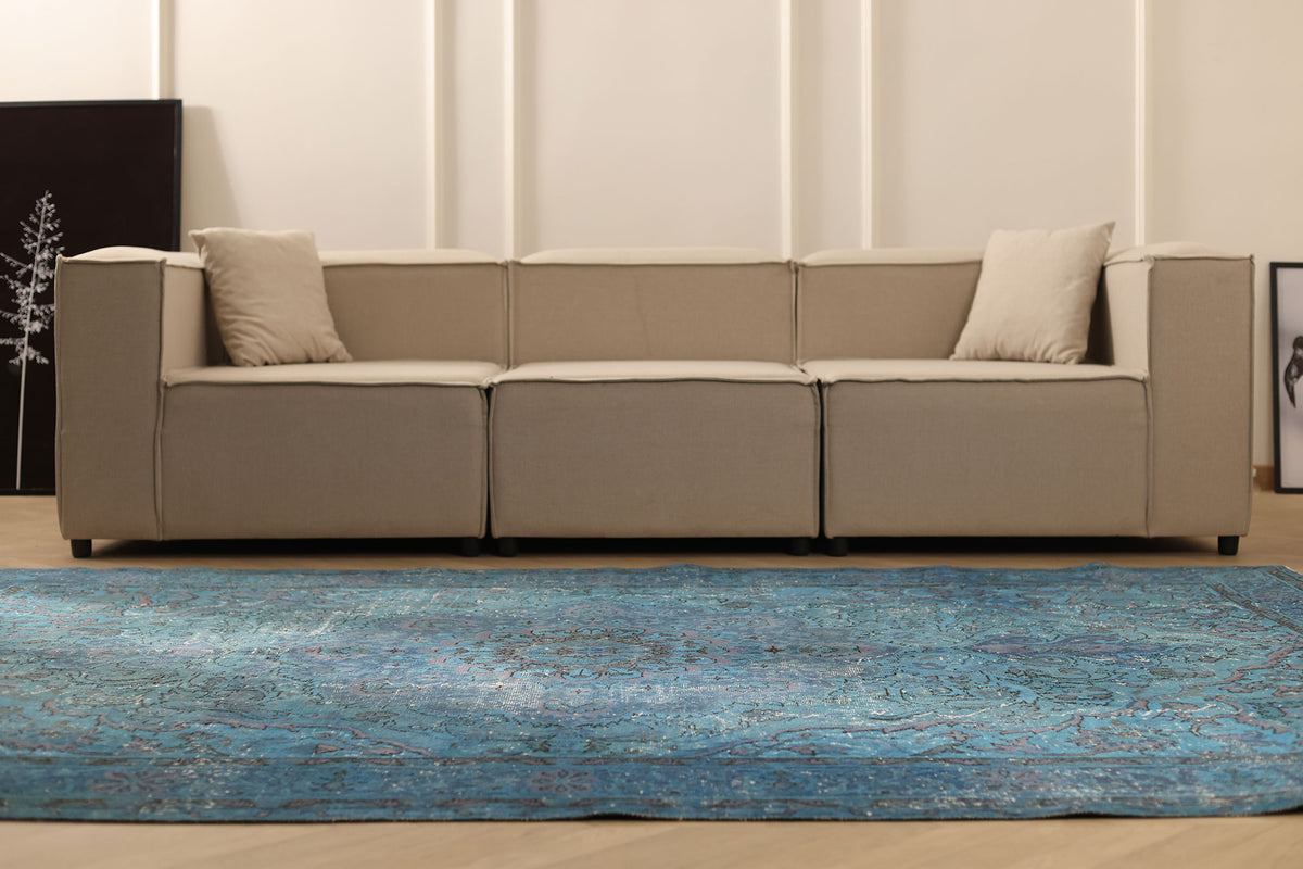 Vintage Isparta Turkish Area Rug 6x9 ft — Blue & Green Overdyed