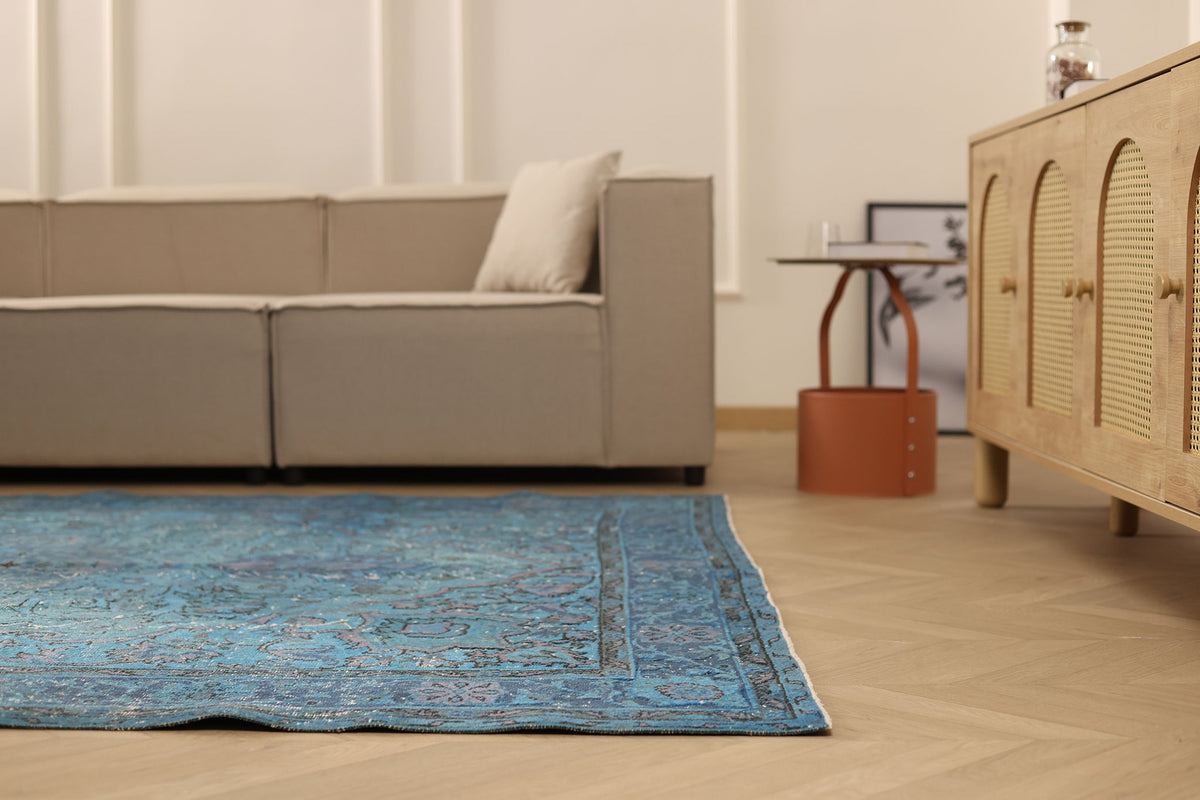 Vintage Isparta Turkish Area Rug 6x9 ft — Blue & Green Overdyed