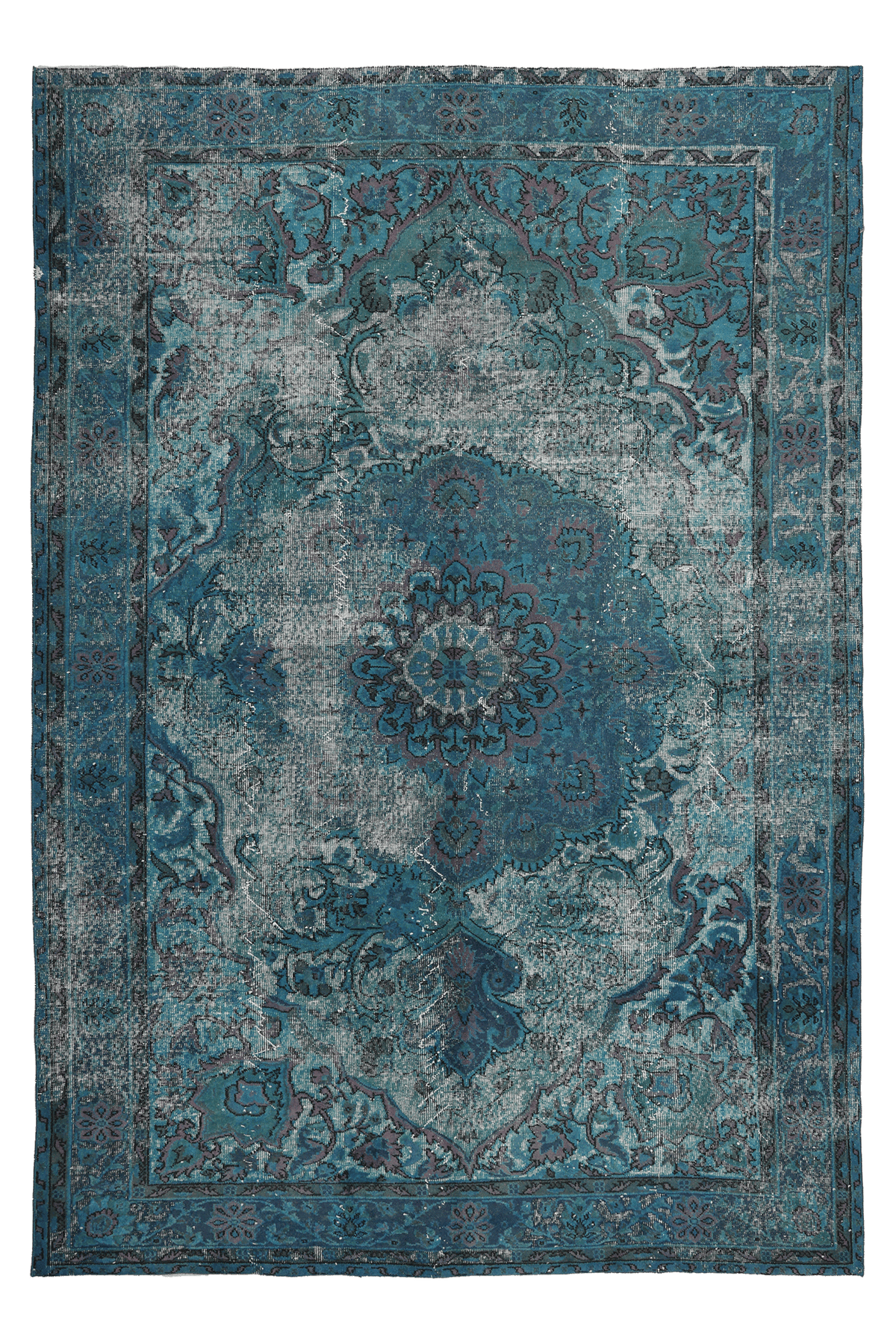 Vintage Isparta Turkish Area Rug 6x9 ft — Blue & Green Overdyed