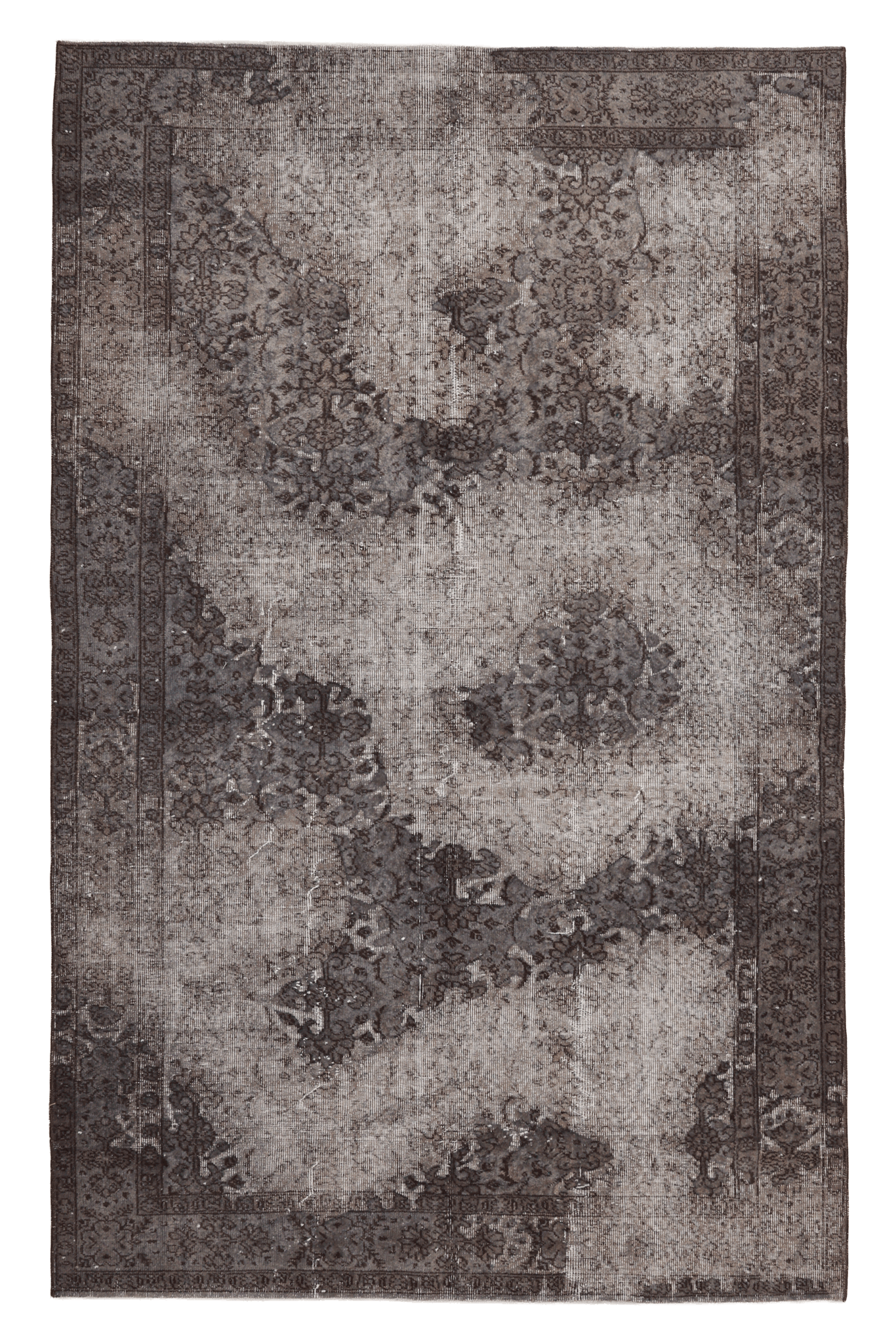 Vintage Isparta Turkish Area Rug 5x9 ft — Gray Floral (No. 40868)