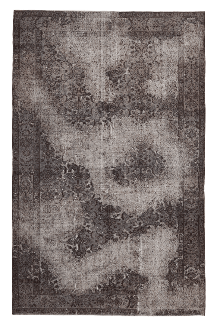 Vintage Isparta Turkish Area Rug 5x9 ft — Gray Floral (No. 40868)