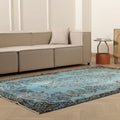 Vintage Isparta Turkish Area Rug 5x8 ft — Blue & Brown Floral