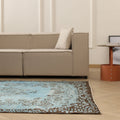 Vintage Isparta Turkish Area Rug 5x8 ft — Blue & Brown Floral