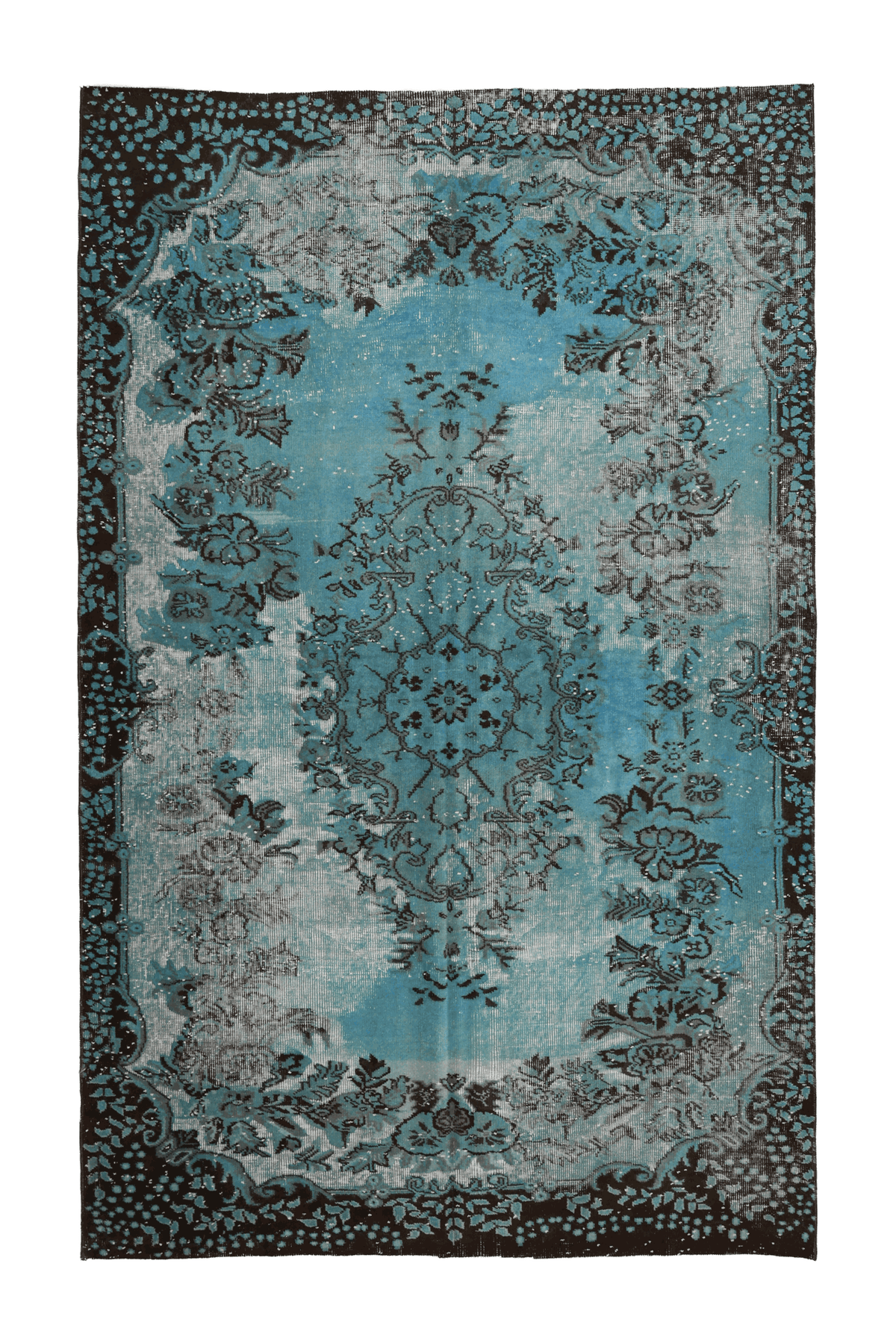 Vintage Isparta Turkish Area Rug 5x8 ft — Blue & Brown Floral