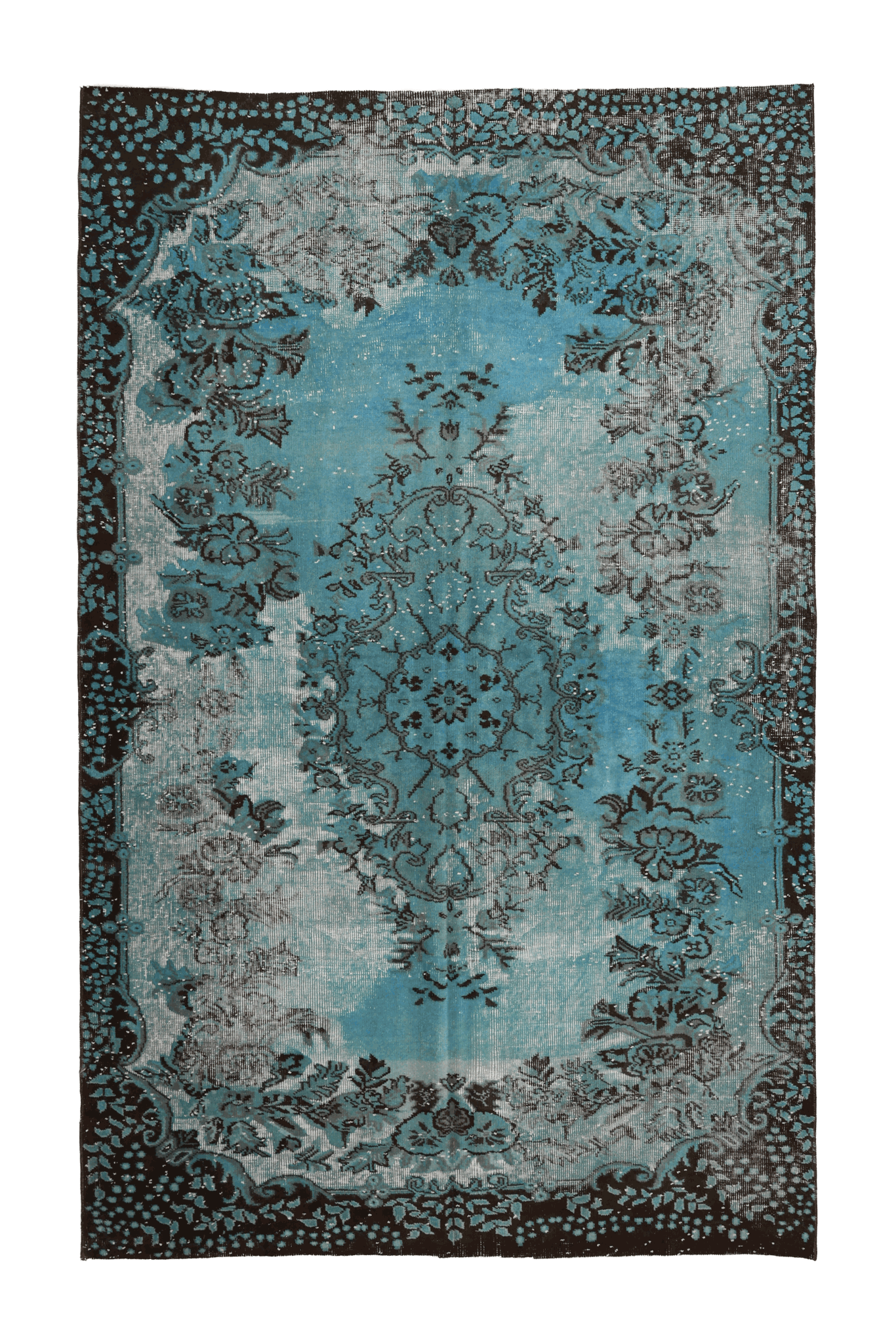 Vintage Isparta Turkish Area Rug 5x8 ft — Blue & Brown Floral