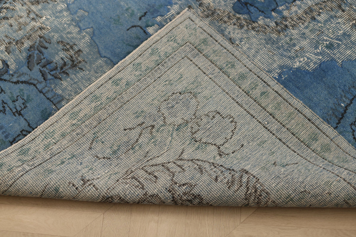 Vintage Isparta Turkish Area Rug 5x9 ft — Blue Floral (No. 40873)