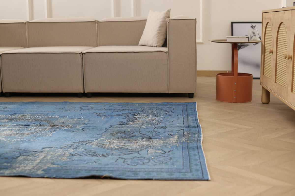 Vintage Isparta Turkish Area Rug 5x9 ft — Blue Floral (No. 40873)