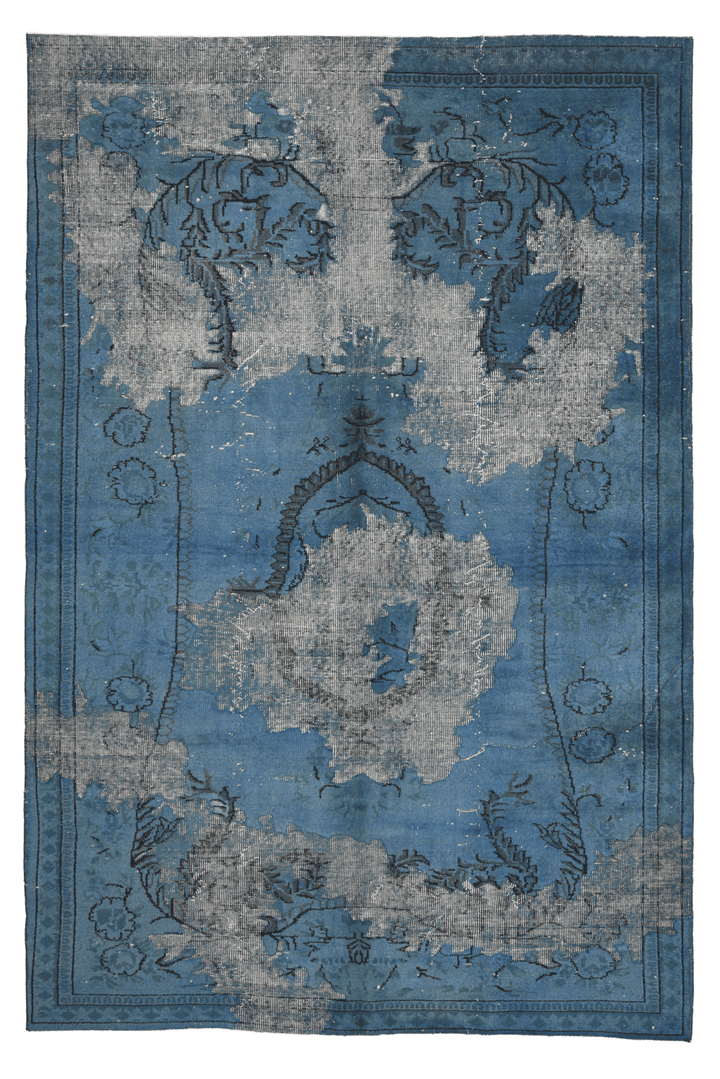 Vintage Isparta Turkish Area Rug 5x9 ft — Blue Floral (No. 40873)