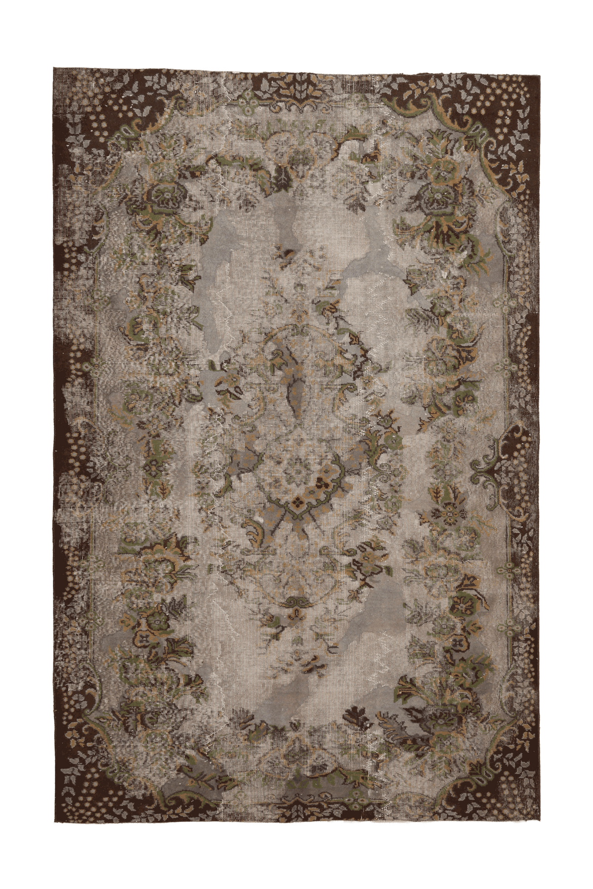 Vintage Isparta Turkish Area Rug 5x9 ft — Gray & Brown Floral (No. 40874)