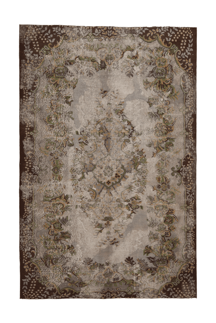 Vintage Isparta Turkish Area Rug 5x9 ft — Gray & Brown Floral (No. 40874)