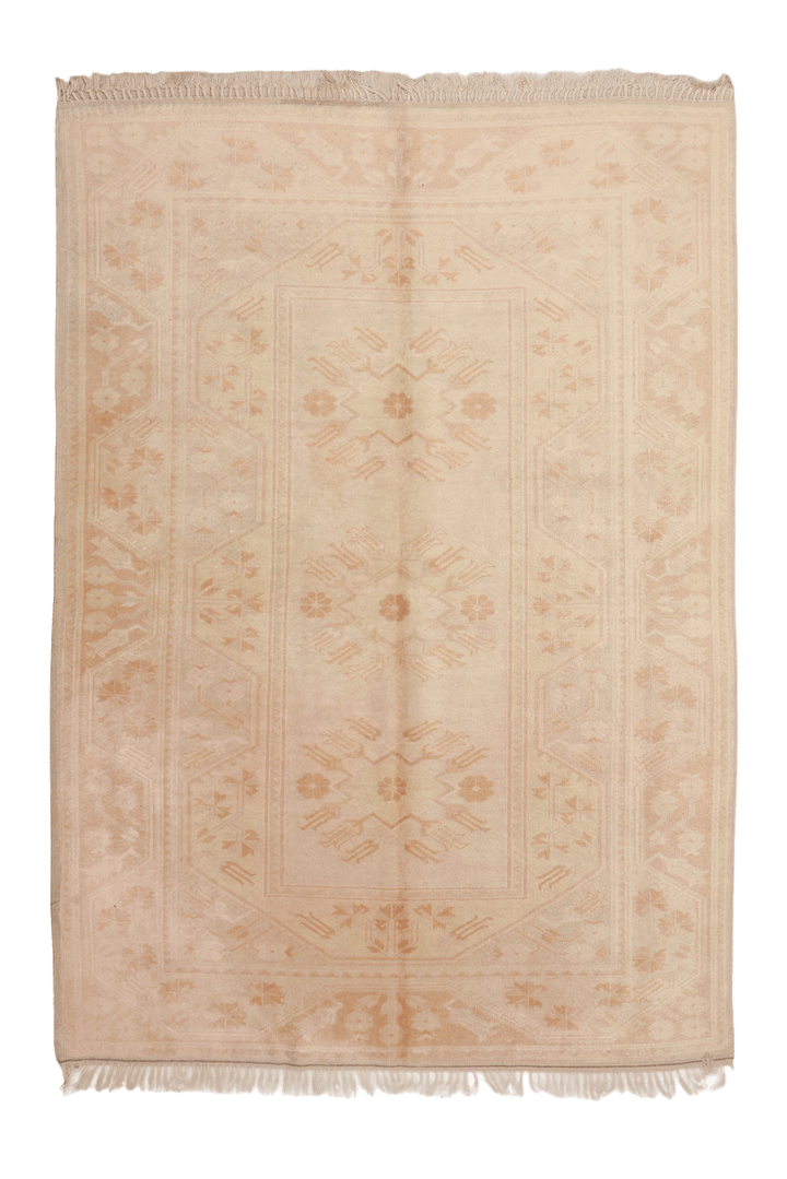 Vintage Muğla Turkish Area Rug 5x7 ft — Beige Floral