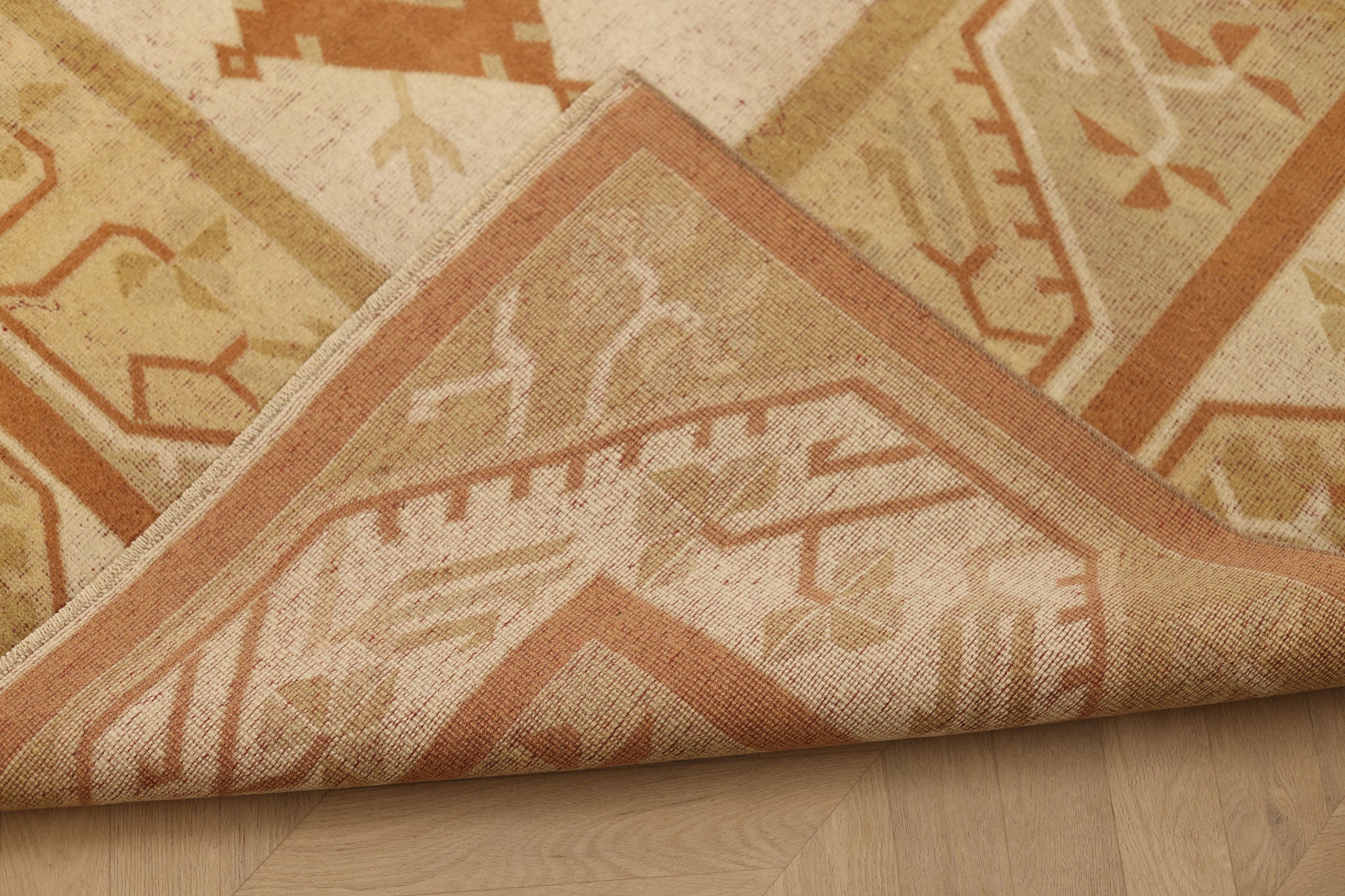 Vintage Muğla Turkish Area Rug 6x9 ft — Beige & Brown Geometric