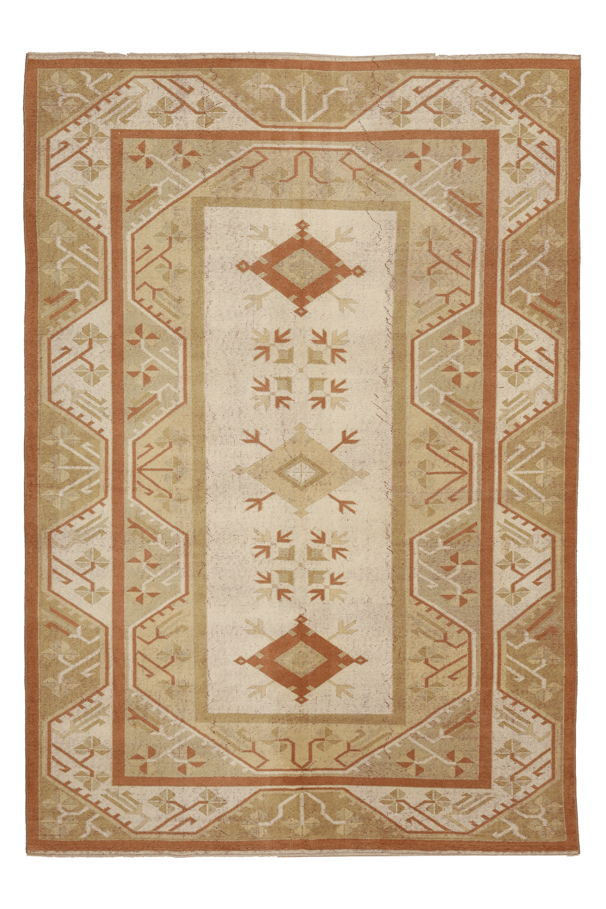 Vintage Muğla Turkish Area Rug 6x9 ft — Beige & Brown Geometric