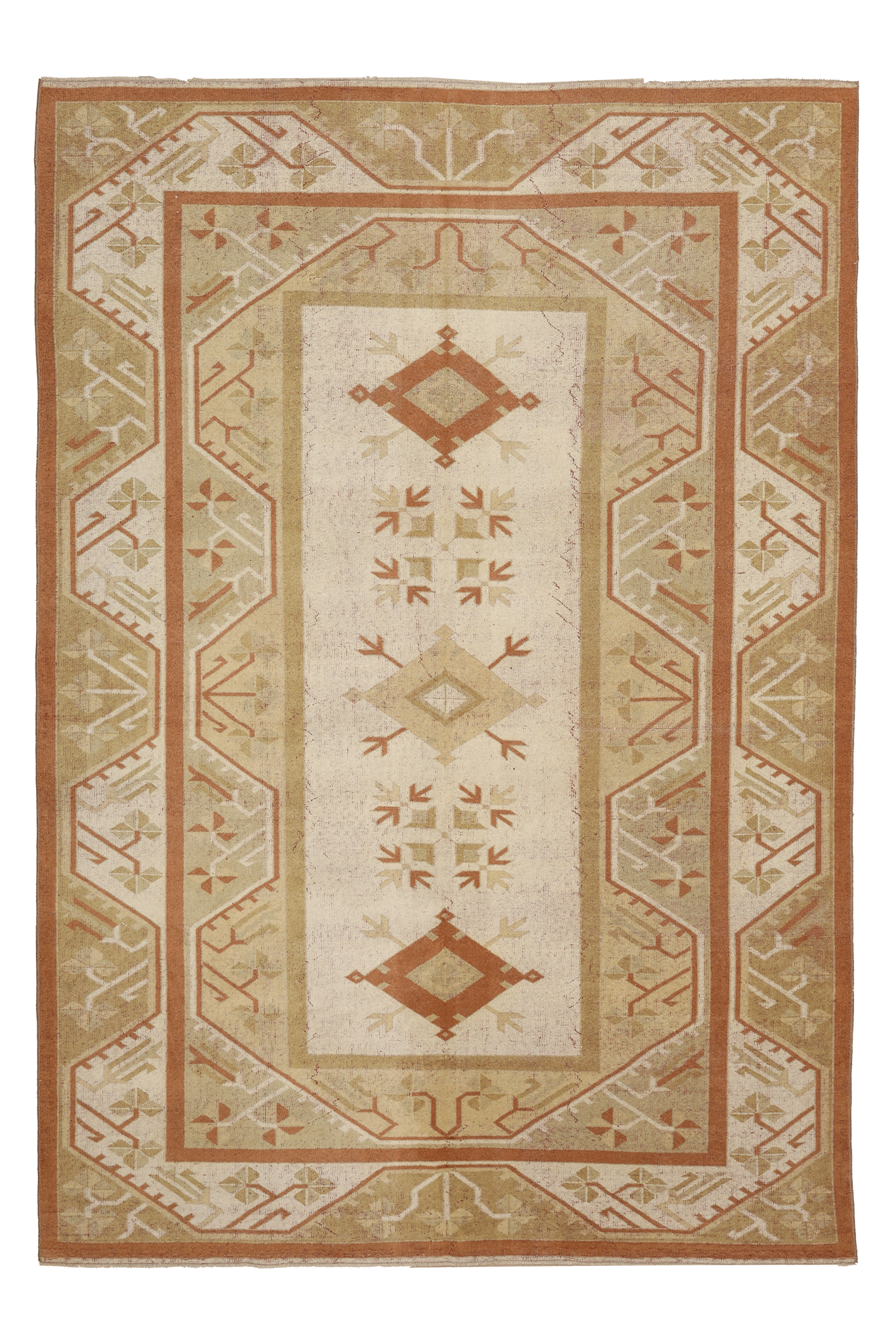 Vintage Muğla Turkish Area Rug 6x9 ft — Beige & Brown Geometric