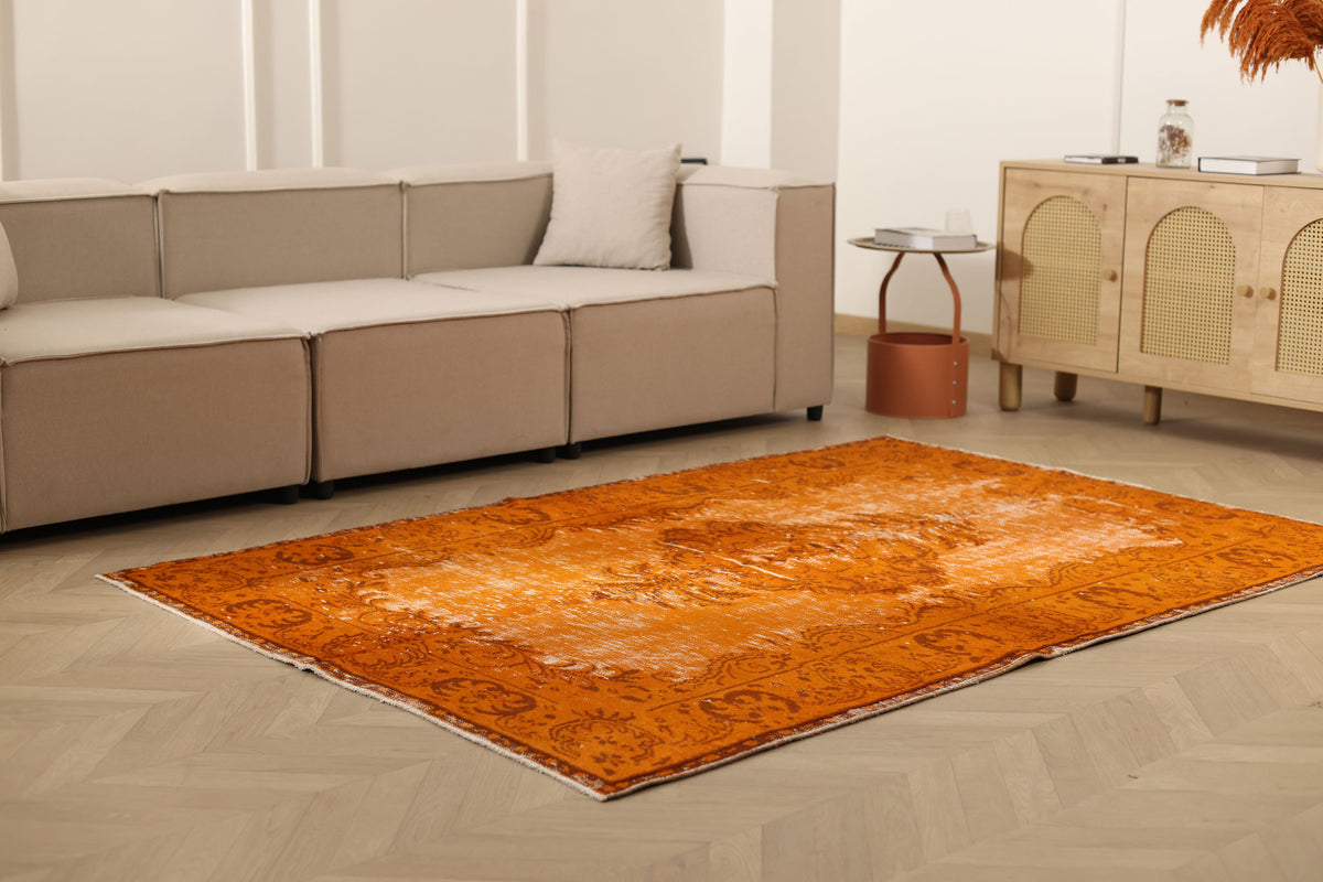 Vintage Isparta Turkish Area Rug 5x7 ft — Orange Floral