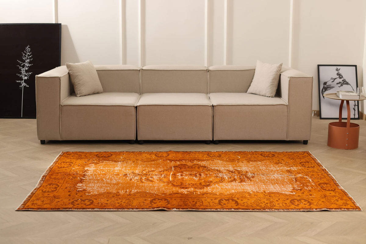 Vintage Isparta Turkish Area Rug 5x7 ft — Orange Floral