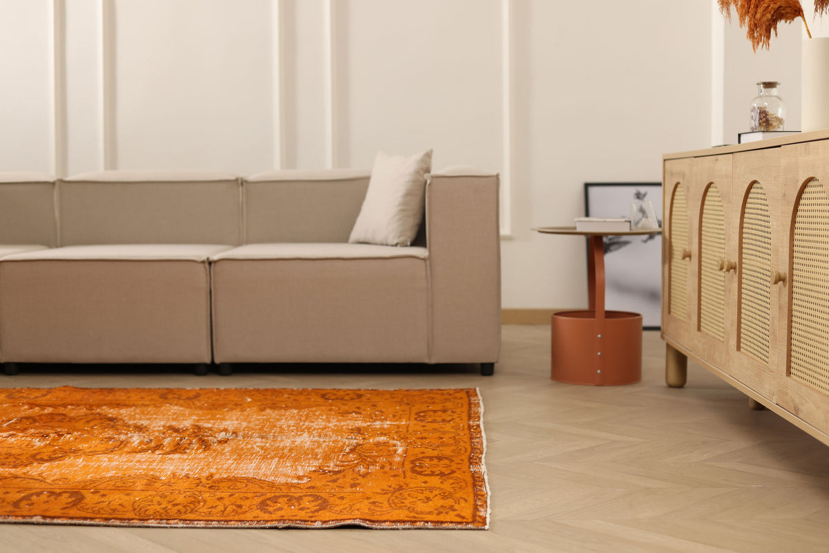 Vintage Isparta Turkish Area Rug 5x7 ft — Orange Floral