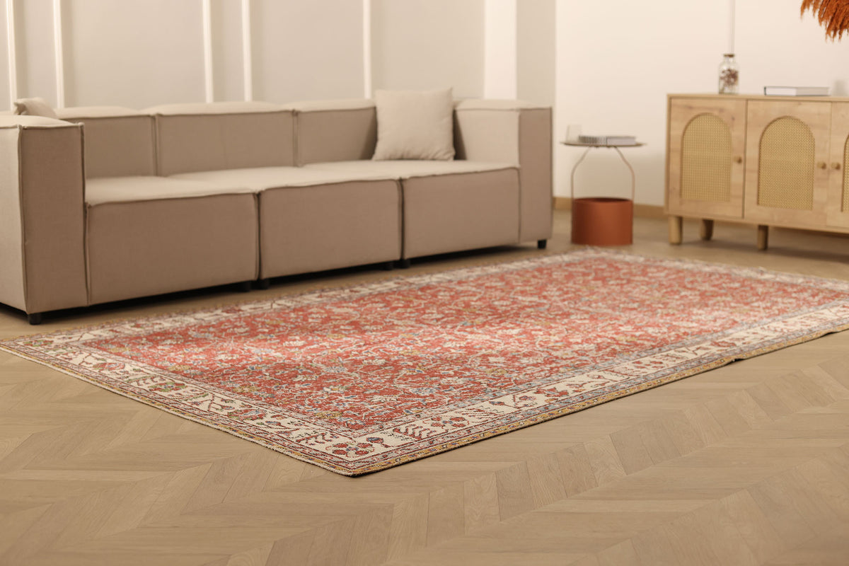Vintage Isparta Turkish Area Rug 6x10 ft — Red & Beige Floral (No. 40886)