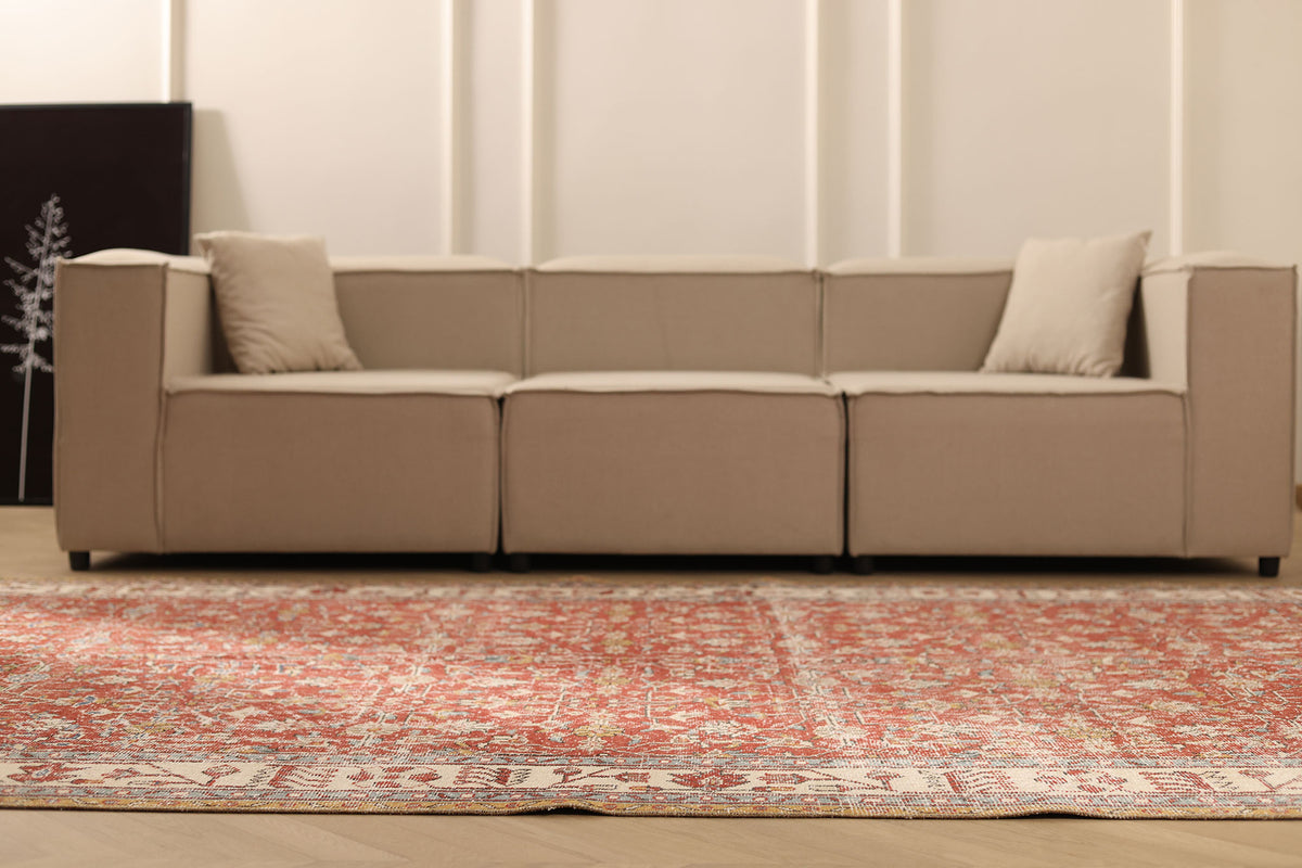 Vintage Isparta Turkish Area Rug 6x10 ft — Red & Beige Floral (No. 40886)