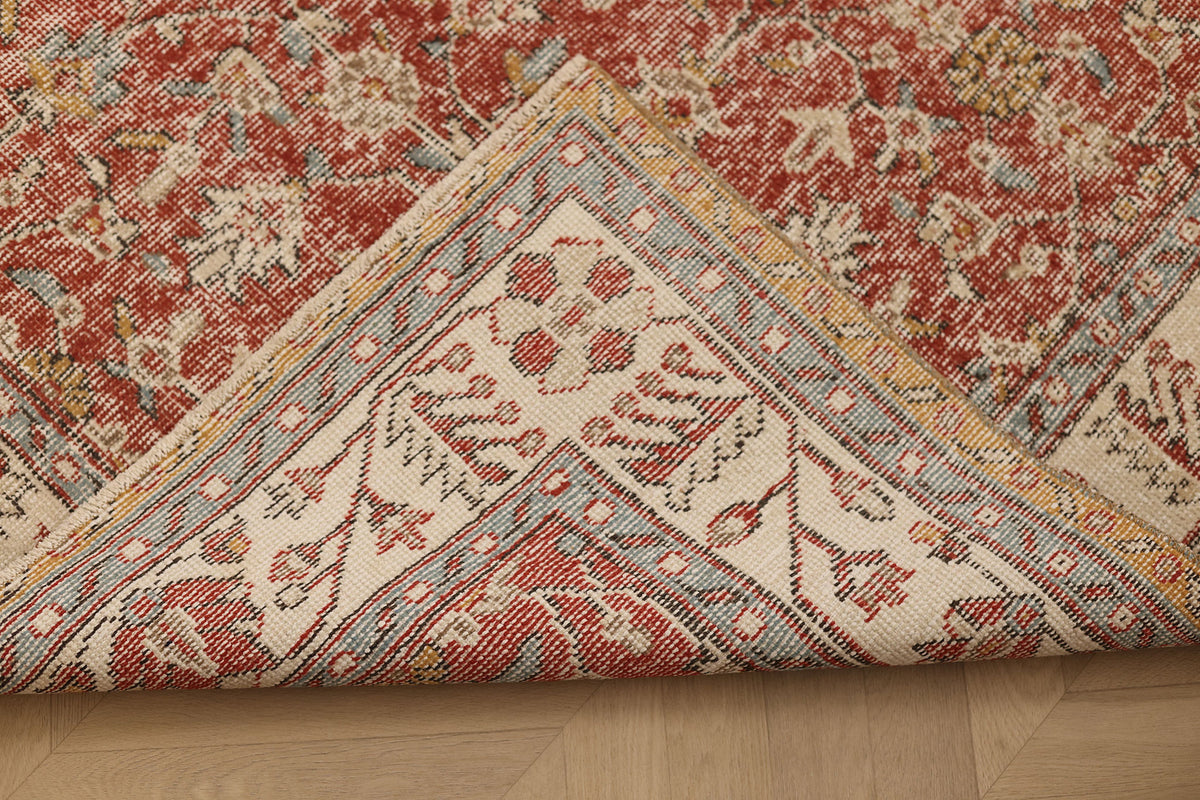 Vintage Isparta Turkish Area Rug 6x10 ft — Red & Beige Floral (No. 40886)
