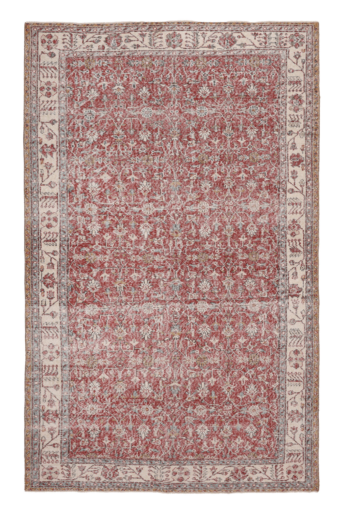 Vintage Isparta Turkish Area Rug 6x10 ft — Red & Beige Floral (No. 40886)