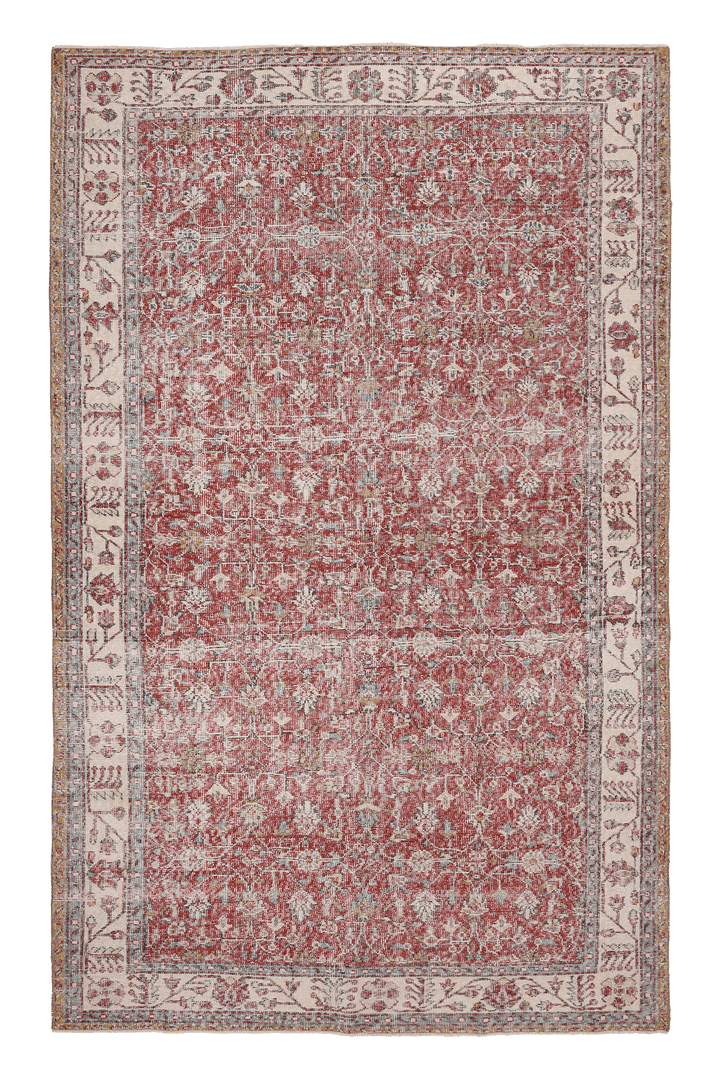 Vintage Isparta Turkish Area Rug 6x10 ft — Red & Beige Floral (No. 40886)