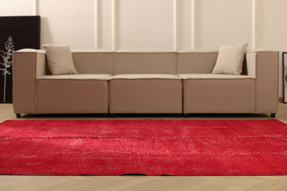 Vintage Isparta Turkish Area Rug 6x9 ft — Red Overdyed (No. 40889)