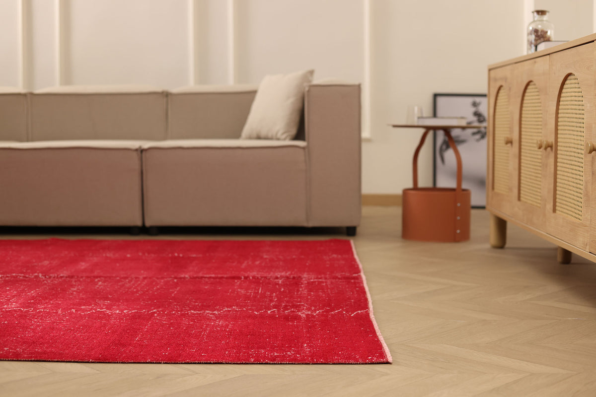 Vintage Isparta Turkish Area Rug 6x9 ft — Red Overdyed (No. 40889)