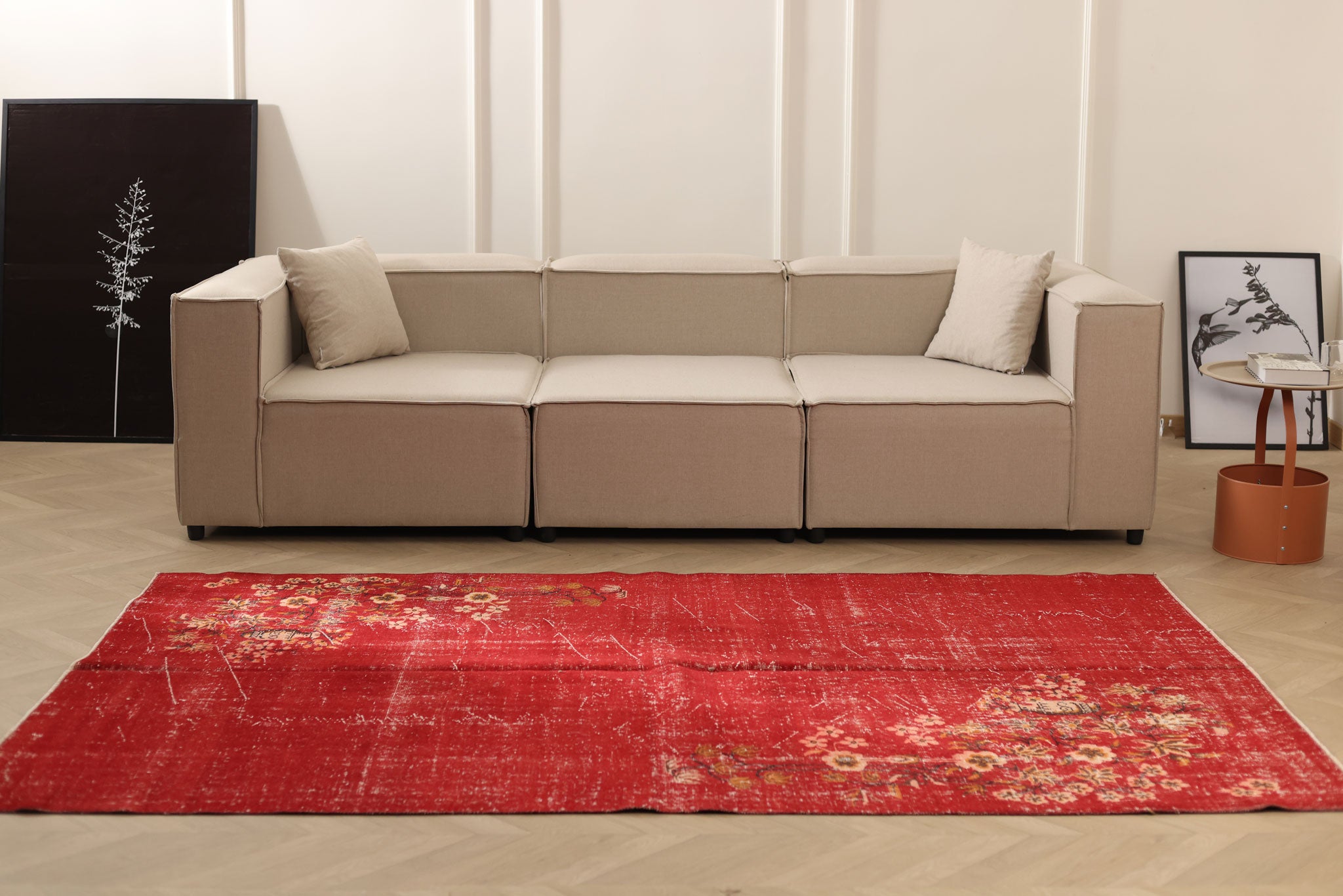 Vintage Isparta Turkish Area Rug 5x8 ft — Red Floral