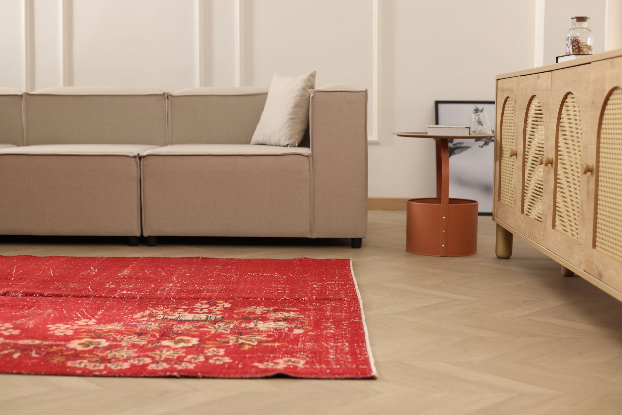 Vintage Isparta Turkish Area Rug 5x8 ft — Red Floral