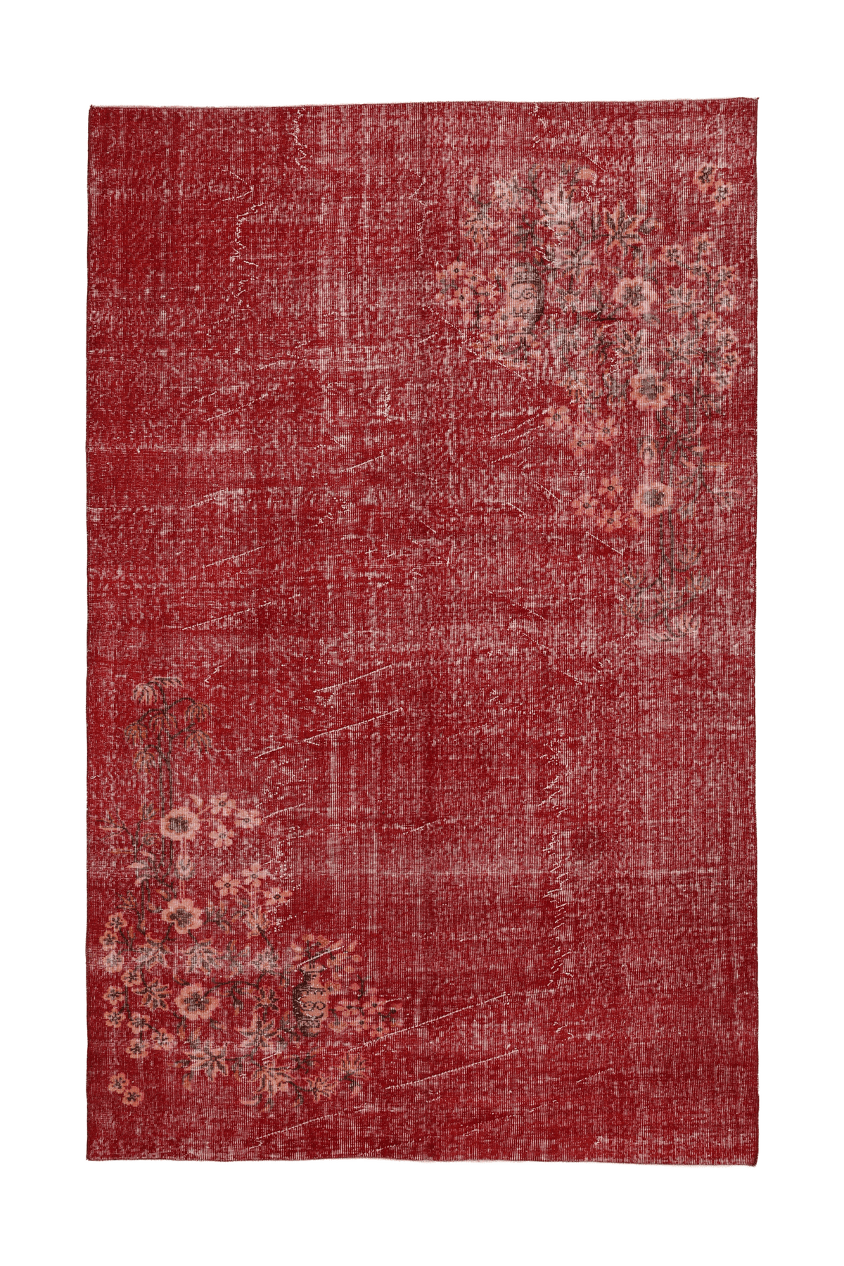 Vintage Isparta Turkish Area Rug 5x8 ft — Red Floral