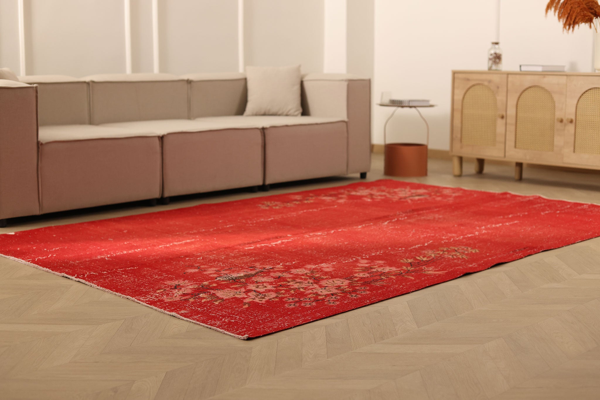 Vintage Isparta Turkish Area Rug 6x9 ft — Red Overdyed (No. 40892)