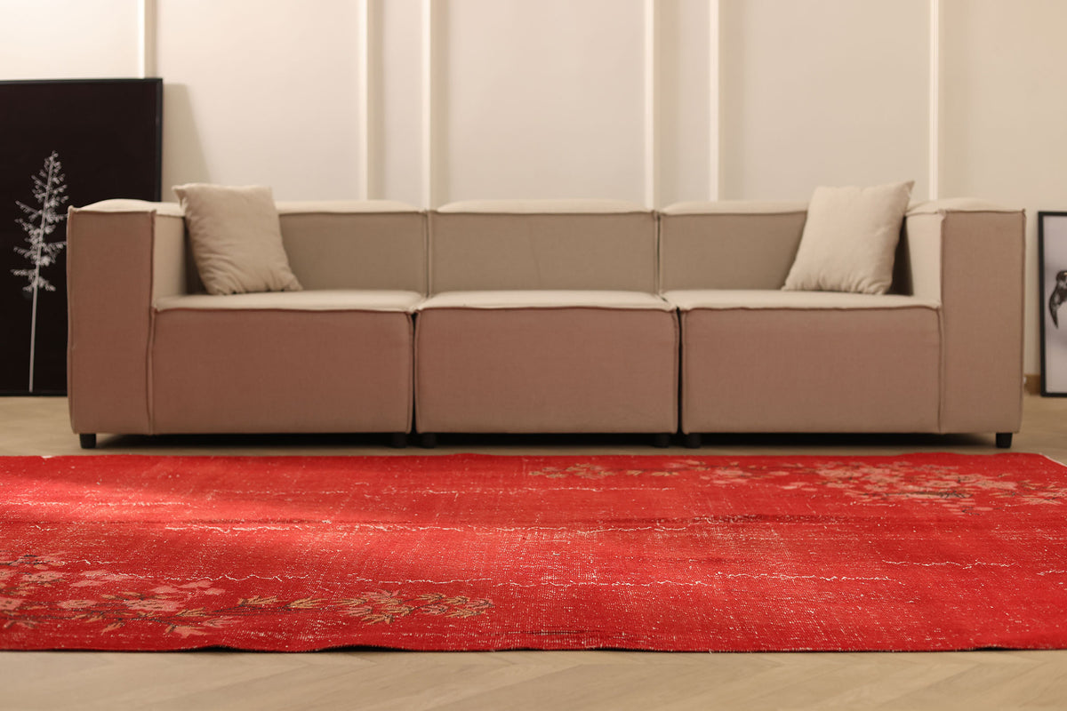 Vintage Isparta Turkish Area Rug 6x9 ft — Red Overdyed (No. 40892)