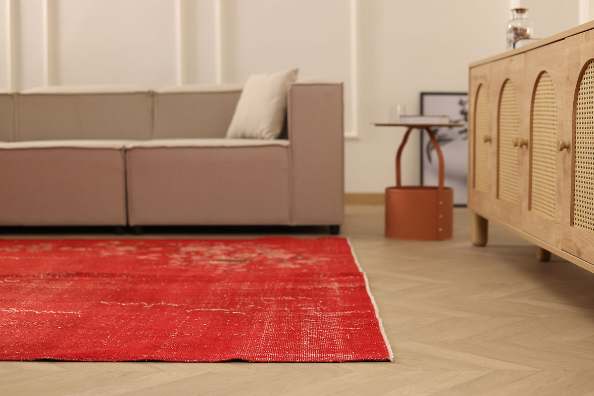 Vintage Isparta Turkish Area Rug 6x9 ft — Red Overdyed (No. 40892)